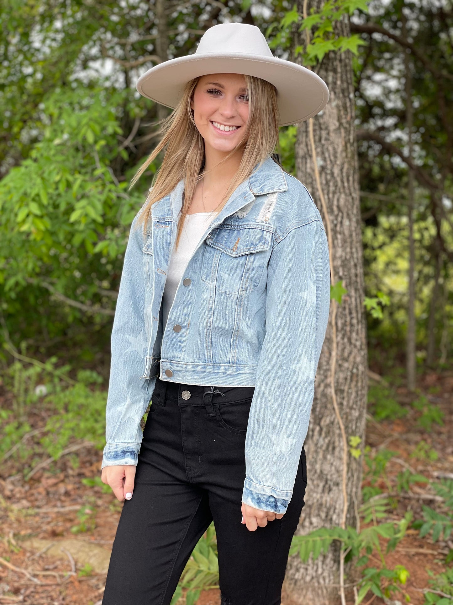 Seeing Stars Distressed Denim Rhinestone Fringe Jacket